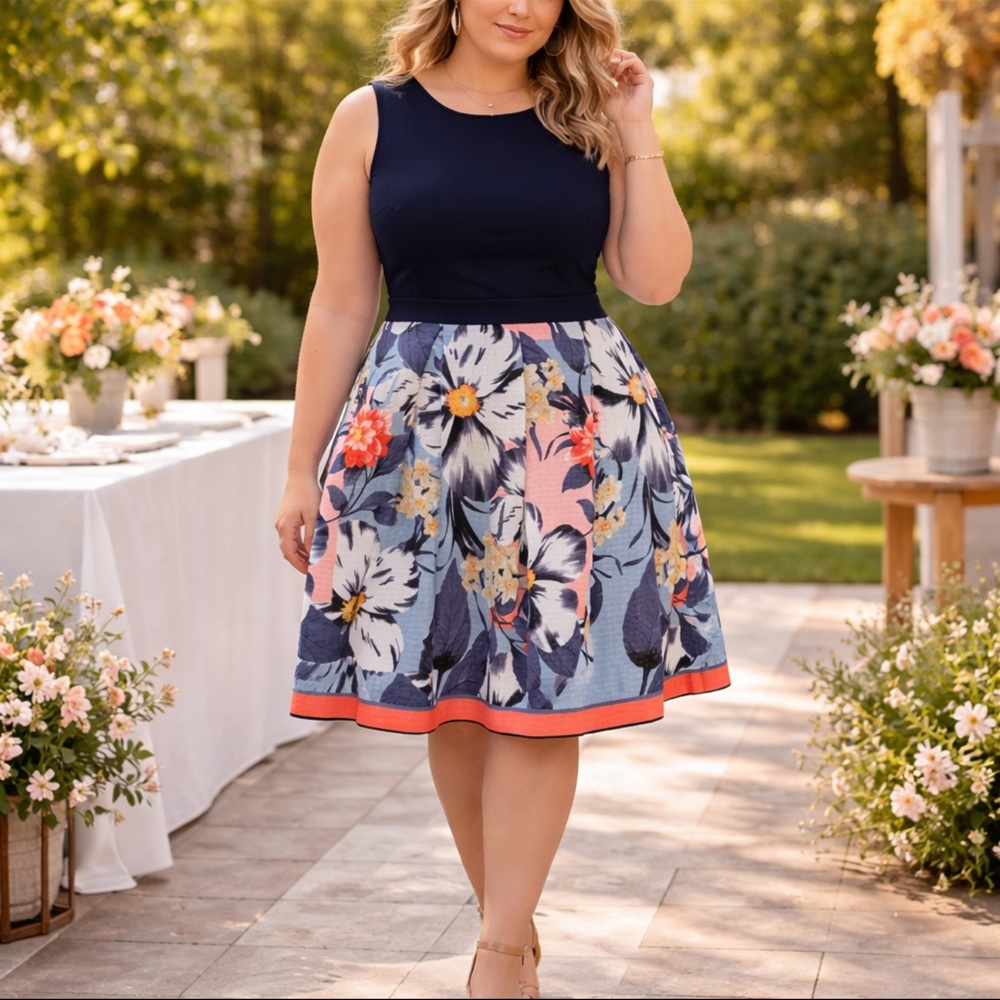 Dressbarn Floral Blocked Spring Dress